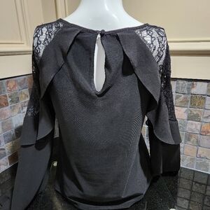 Elegant White House Black Market Black Lace Detail Top